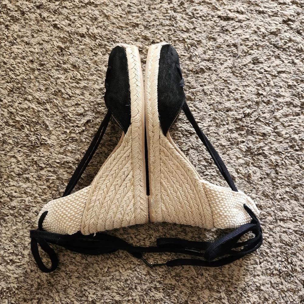 Free People Black Espadrille Wedge Sandals with Natural Rope Heel